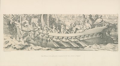 Herzog Wilhelm, in seiner Galeere, begleitet von seiner Flotte, überquert nach England von Daniel Maclise